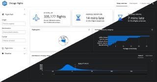 The Chicago Flights dashboard split diagonally into light and dark mode