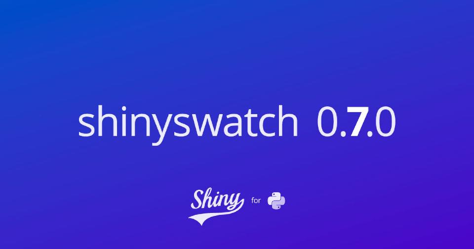 A "shinyswatch 0.7.0" banner with the Shiny for Python logo