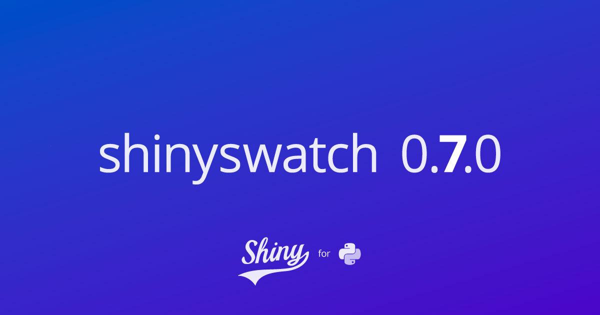 A "shinyswatch 0.7.0" banner with the Shiny for Python logo