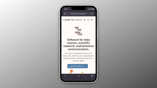 A mobile phone showing the new Posit Open Source website