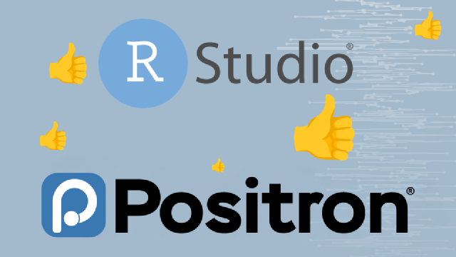 RStudio and Positron logos together with upvote icons