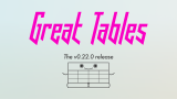The Great Tables wordmark above a smiling table illustration and the text "The v0.22.0 release"