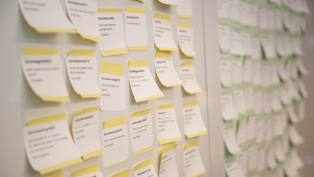 A photo of stickies with Tidy Dev Day issues on a wall